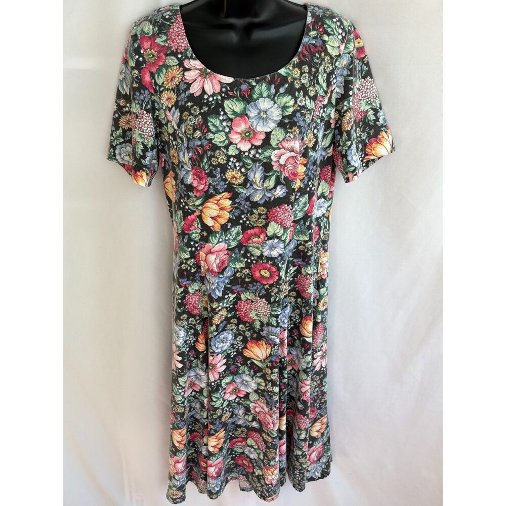 Vintage Floral Shift Midi Dress Size M Grannycore Prairie Cottage Colorful Retro